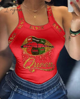 Ingvn - Tank Tops Women U Neck Letter Print Lips Vest Summer Ladies Harajuku Shirts Slim Fit