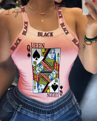 Ingvn - Tank Tops Women U Neck Letter Print Lips Vest Summer Ladies Harajuku Shirts Slim Fit