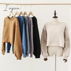 Ingvn - Thick Cotton Oversized Women Sweatshirt Hoodies Casual Loose Long Sleeve Harajuku