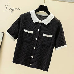 Ingvn - Thin Knitted T Shirt Women Button Cardigan Womens Tops Korean Clothes Summer Short Sleeve