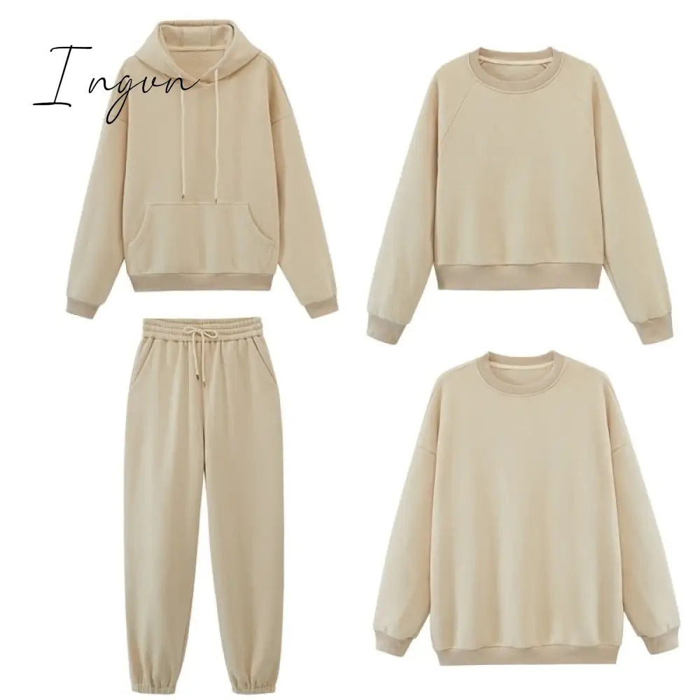 Ingvn - Toppies Womens Tracksuits Hooded Sweatshirts Autumn Winter Fleece Oversize Hoodies Solid