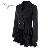 Ingvn - Trench Coat Women’s Aaymmetric Lace Hem Tops Steampunk Victorian Swallow Tail Double -