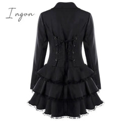Ingvn - Trench Coat Women’s Aaymmetric Lace Hem Tops Steampunk Victorian Swallow Tail Double -