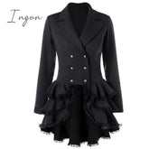 Ingvn - Trench Coat Women’s Aaymmetric Lace Hem Tops Steampunk Victorian Swallow Tail Double -