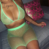 Ingvn - Trends Fishnet Grid See Through Neon Outfits Bandage Low Cut Sexy Backless Crop Top High