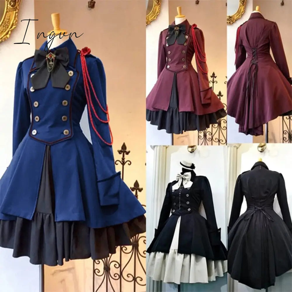 Ingvn - Trends High Quality Medieval Renaissance Sweet Lolita Dress Vintage Falbala Bowknot Waist