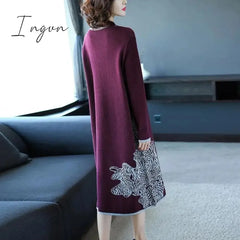 Ingvn - Trends High Quality New Year Women’s Autumn/Winter Long Sleeve Knitted Wool Dress Loose