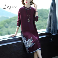 Ingvn - Trends High Quality New Year Women’s Autumn/Winter Long Sleeve Knitted Wool Dress Loose
