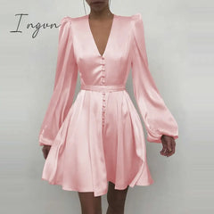 Ingvn - Trends High Quality Spring New Women Sexy V Neck Letters Print Fashion Short Dresses Casual