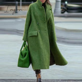Ingvn - Trends Hot Sale Autumn Winter Long Sleeve Pocket Green Outwear Casual Loose Blend Wool