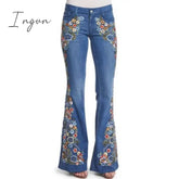 Ingvn - Trends Hot Sale Women Embroidered Bell Bottoms Skinny Jeans Floral Flared Ladies Spring