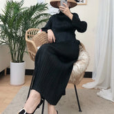Ingvn - Trends Spring Winter Miyake Pleated Women Comfortable Dress Long Sleeve High Quality Korean
