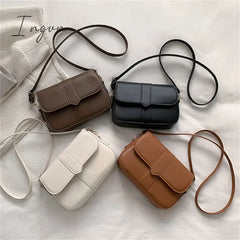 Ingvn - Trendy Saddle Shoulder Bag Women Pu Leather Crossbody Simple Solid Color Flap Messenger