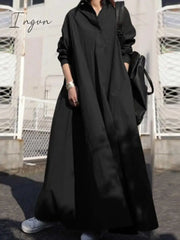 Ingvn - Turkey Muslim Women Long Dress Moroccan Kaftan Solid Maxi Vestidos Elegant Robe Femme