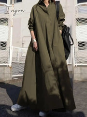 Ingvn - Turkey Muslim Women Long Dress Moroccan Kaftan Solid Maxi Vestidos Elegant Robe Femme