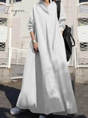 Ingvn - Turkey Muslim Women Long Dress Moroccan Kaftan Solid Maxi Vestidos Elegant Robe Femme