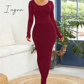 Ingvn - Turtleneck Long Dress Autumn Winter Muslim Elegant Office Lady Skinny Sleeve Bodycon Casual