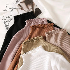 Ingvn - Turtleneck Ruched Women Sweater High Elastic Solid Fall Winter Fashion Slim Sexy Knitted
