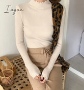 Ingvn - Turtleneck Ruched Women Sweater High Elastic Solid Fall Winter Fashion Slim Sexy Knitted