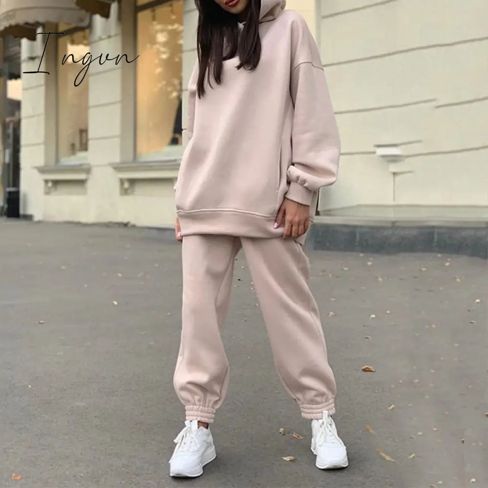 Ingvn - Two Piece Set Casual Fleece Tracksuit Women Winter Women’s Sets Oversized Hooded Long