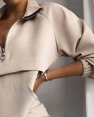 Ingvn - Two Piece Set Tracksuit Women Festival Clothing Fall Winter Top + Pant Sweat Suits Zipper 2