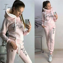 Ingvn - Two Piece Sets Casual Tracksuit Women Hooded Pullover Hoodies And Pants Suit Outfits Female
