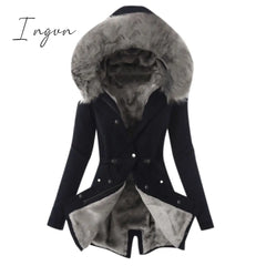 Ingvn - Ultra Cozy Fur Button Up Waist Drawstring Pocket Cotton Coat