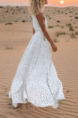 Ingvn - V Neck Dot Printed Floor Length Dress(3 Colors) Dress