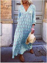 Ingvn - V Neck Pink Women Dresses Holiday Floral Blue / S
