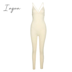 Ingvn - V - Neck Skinny Sexy Jumpsuit Women Summer Hollow Out Partywear Halter Sleeveless
