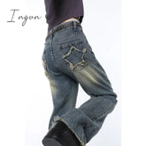 Ingvn - Vintage Blue High Waist Women Jeans Stars American Fashion Streetwear Wide Leg Jean Female