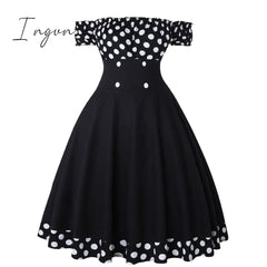 Ingvn - Vintage Dress New Women Dress + Cape Retro Rockabilly 50S Style Two Piece Black Elegant