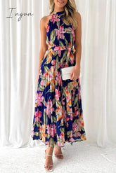 Ingvn- Vintage Elegant Floral Frenulum Halter Printed Dress Dresses Dresses/Floral
