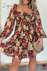 Ingvn - Vintage Elegant Floral Square Collar Printed Dress Dresses Dresses/Floral