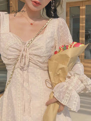 Ingvn - Vintage Fairy Dress Women Elegant Designer Chiffon Long Sleeve French Party Midi Casual