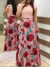 Ingvn - Vintage Floral Print O - Neck Long Dress Women Summer New Short Sleeve Robe Casual Elegant
