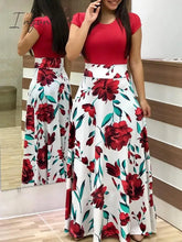 Ingvn - Vintage Floral Print O - Neck Long Dress Women Summer New Short Sleeve Robe Casual Elegant
