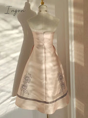 Ingvn - Vintage Flower Printed Strapless Sleeveless Midi Vestidos Summer 2023 New Women Gown Party