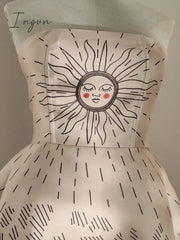 Ingvn - Vintage Flower Printed Strapless Sleeveless Midi Vestidos Summer 2023 New Women Gown Party