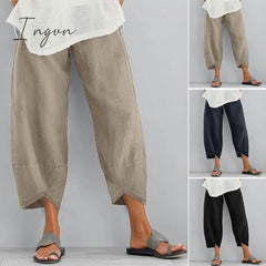 Ingvn - Vintage Harem Pants Women Casual Loose Printed Elastic Waist Cotton Linen Wide Leg Summer