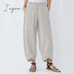 Ingvn - Vintage Harem Pants Women Casual Loose Printed Elastic Waist Cotton Linen Wide Leg Summer