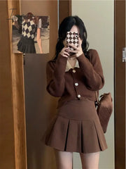 Ingvn - Vintage Knitted Suit Women’s Spring Korean Style Warm Mini Skirts Trend Chic Elegant