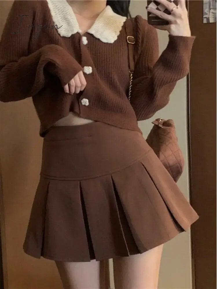 Ingvn - Vintage Knitted Suit Women’s Spring Korean Style Warm Mini Skirts Trend Chic Elegant
