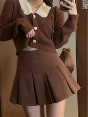 Ingvn - Vintage Knitted Suit Women’s Spring Korean Style Warm Mini Skirts Trend Chic Elegant
