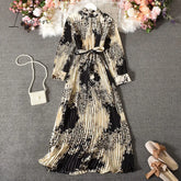 Ingvn - Vintage Long Dress Popular Full Sleeve Spring Fall New Loose A - Line Printed Leopard