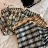 Ingvn - Vintage Plaid Pants Women High Waist Plus Size Wide Leg Casual Female Trousers Summer