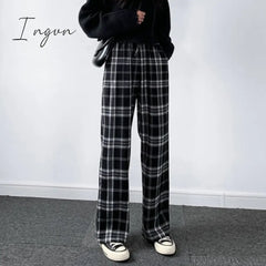 Ingvn - Vintage Plaid Pants Women High Waist Plus Size Wide Leg Casual Female Trousers Summer