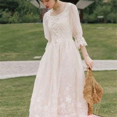 Ingvn - Vintage Retro Dress Women French Style Elegant Designer Fairy Casual Slim Chiffon Party