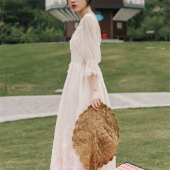 Ingvn - Vintage Retro Dress Women French Style Elegant Designer Fairy Casual Slim Chiffon Party