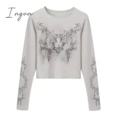 Ingvn - Vintage Women Clothes Y2K T-Shirts 2023 Blusas Mujer De Moda O-Neck Long Sleeve Print Tunic
